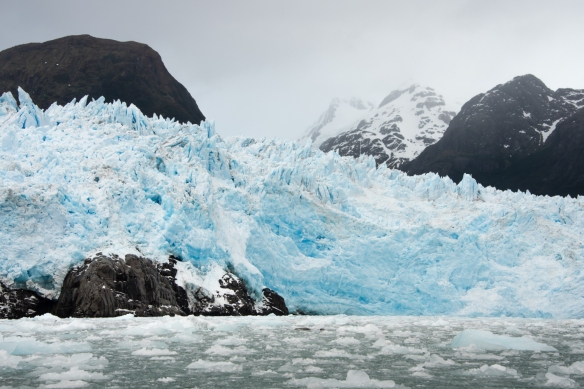 The ice looks blue on a section of Amalia (or Skua) Glacier, Amalia Sound, Bernardo O´Higgins National Park, Patagonia, Chile